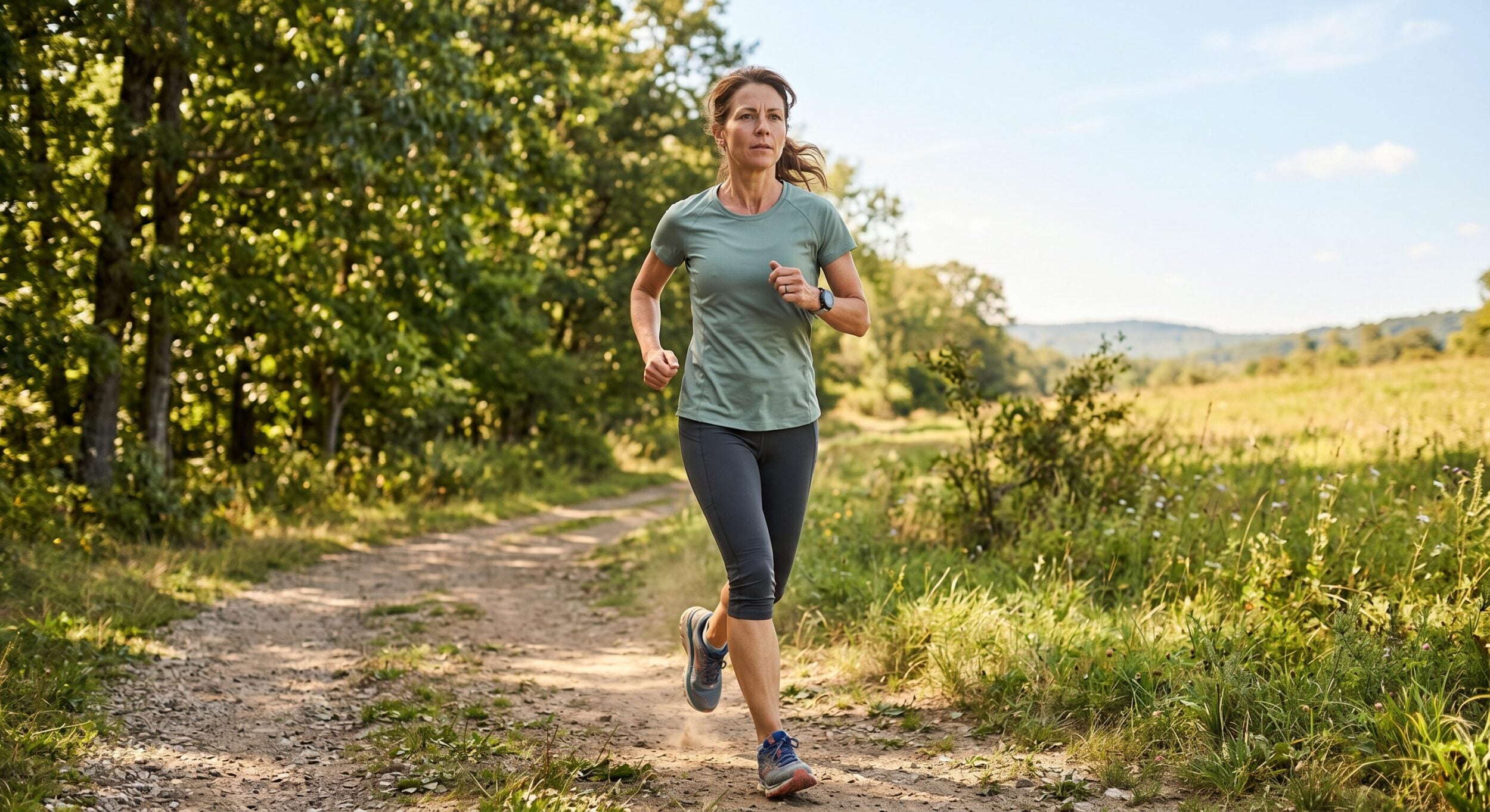 woman mid 40s running outside