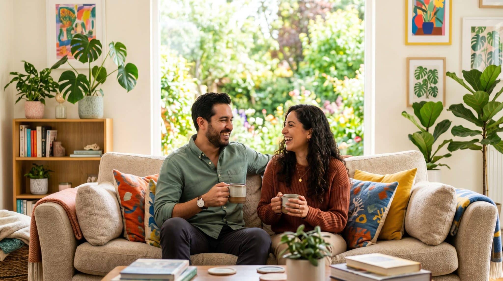 hispanic couple on couch