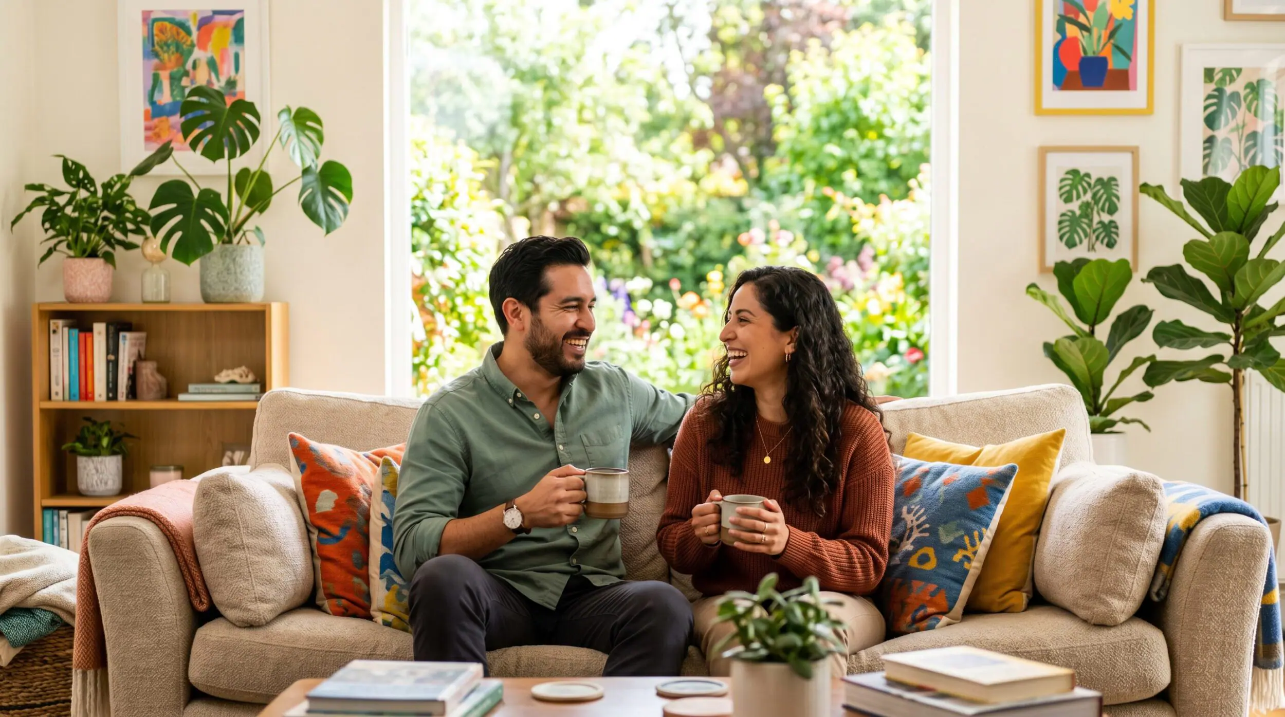 hispanic couple on couch