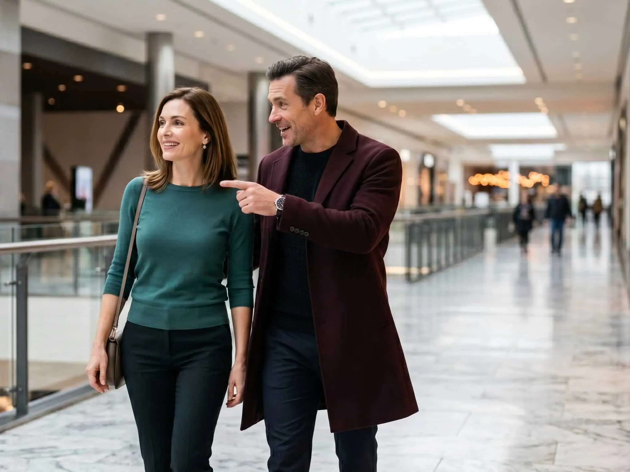 couple walking through mall mid 40s
