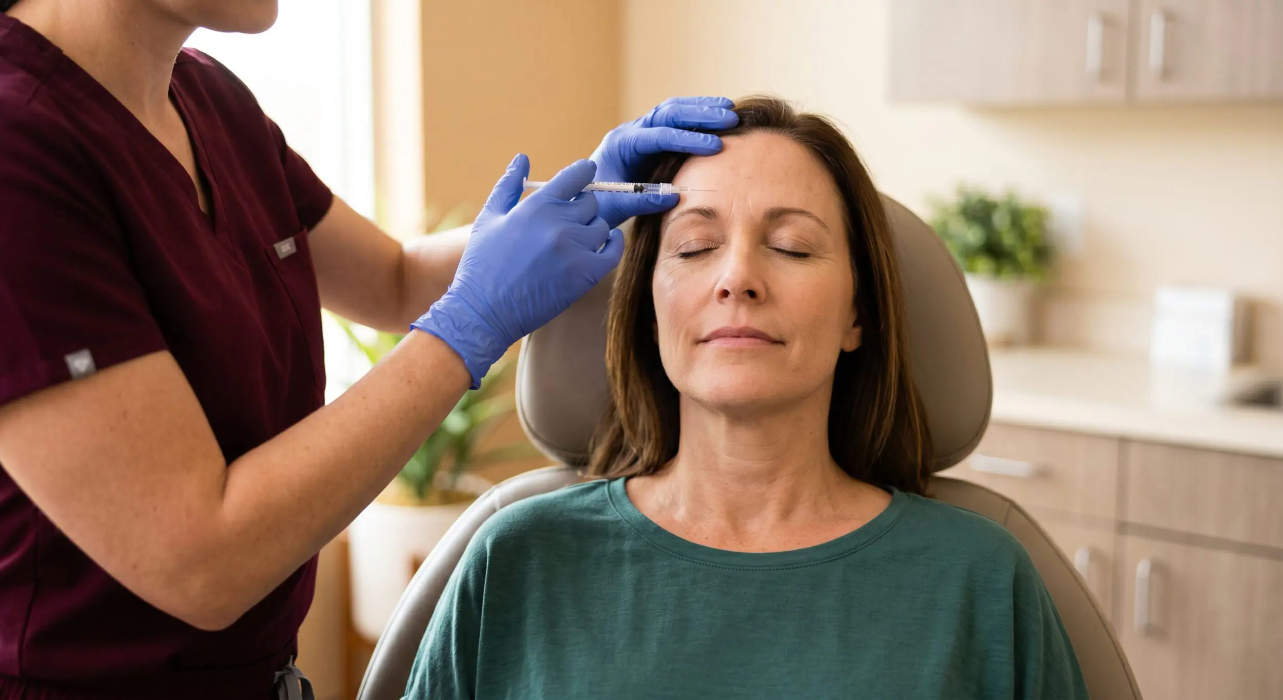 woman getting borox injection closing eyes mid 40s