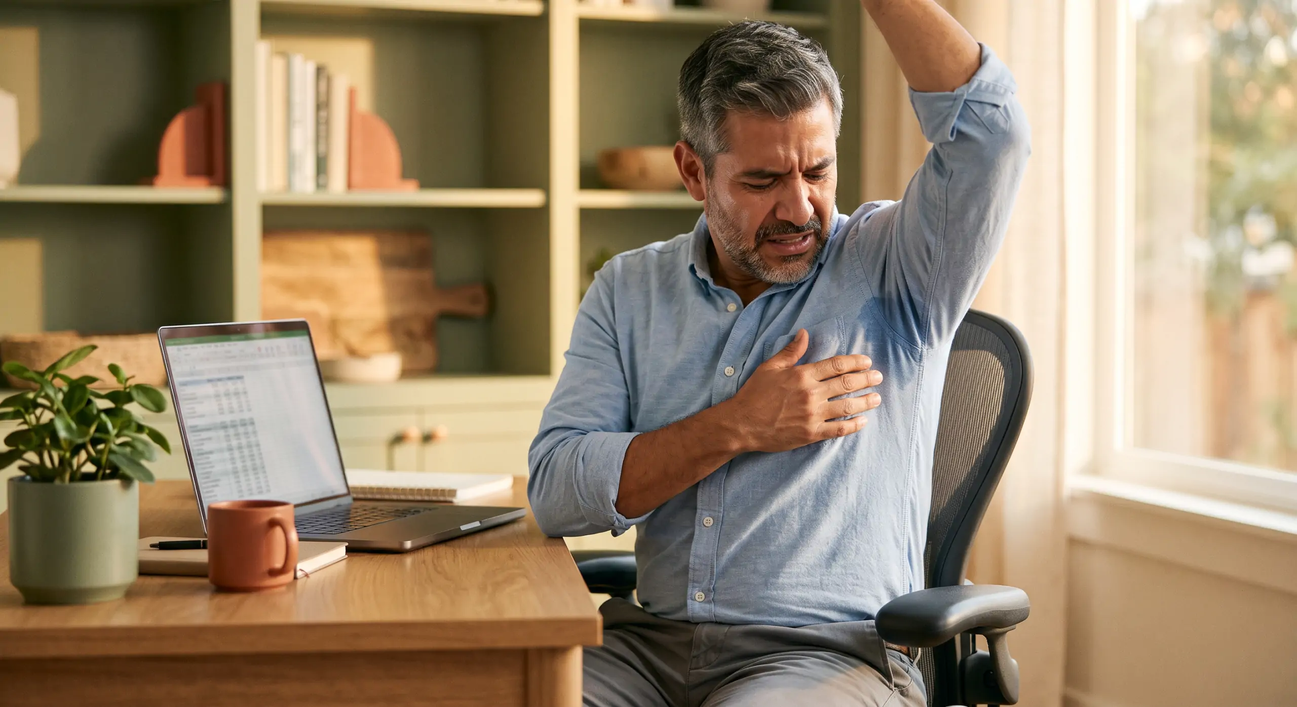 man sweating from his arm pits suffering from hyperhidrosis