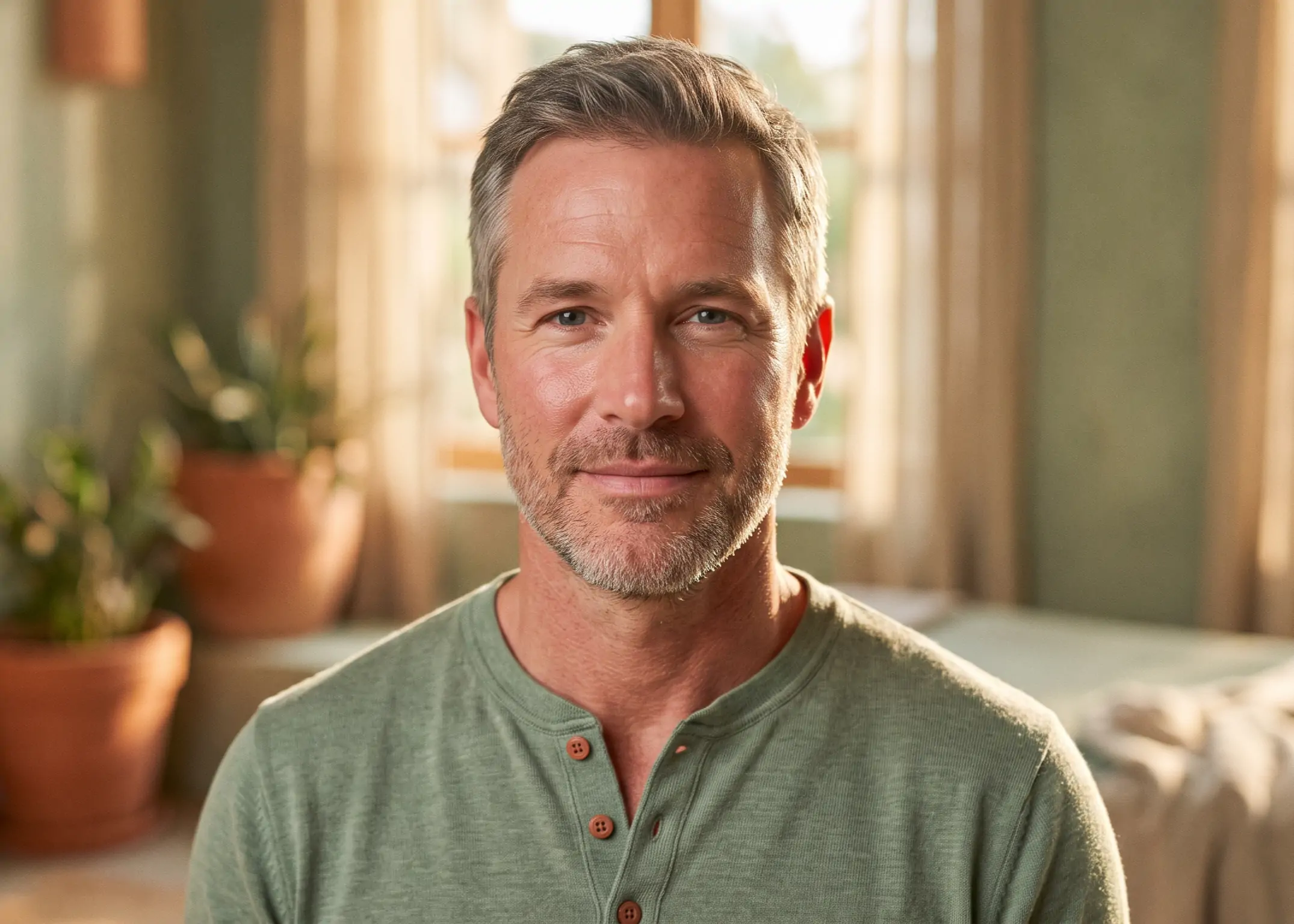 man looking at the camera with clear skin due to IPL treatment